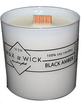 black amber soy candle with wood wick