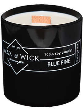 Blue Pine Scented Soy Candle by Wax & Wick. 100% Natural Soy
