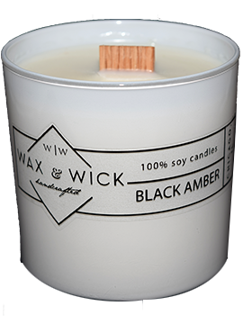 black amber soy candle with wood wick