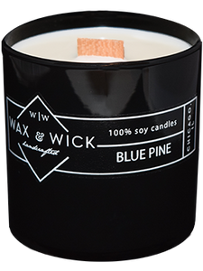blue pine soy candle with wood wick
